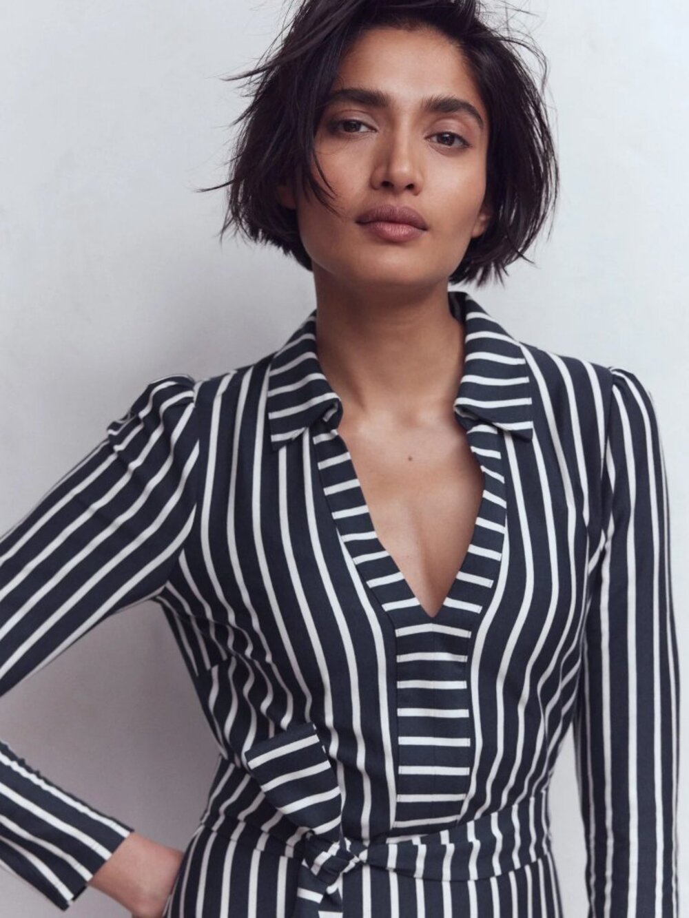 Boden Imogen Collared Jersey Dress-French Navy and Ivory Stripe
